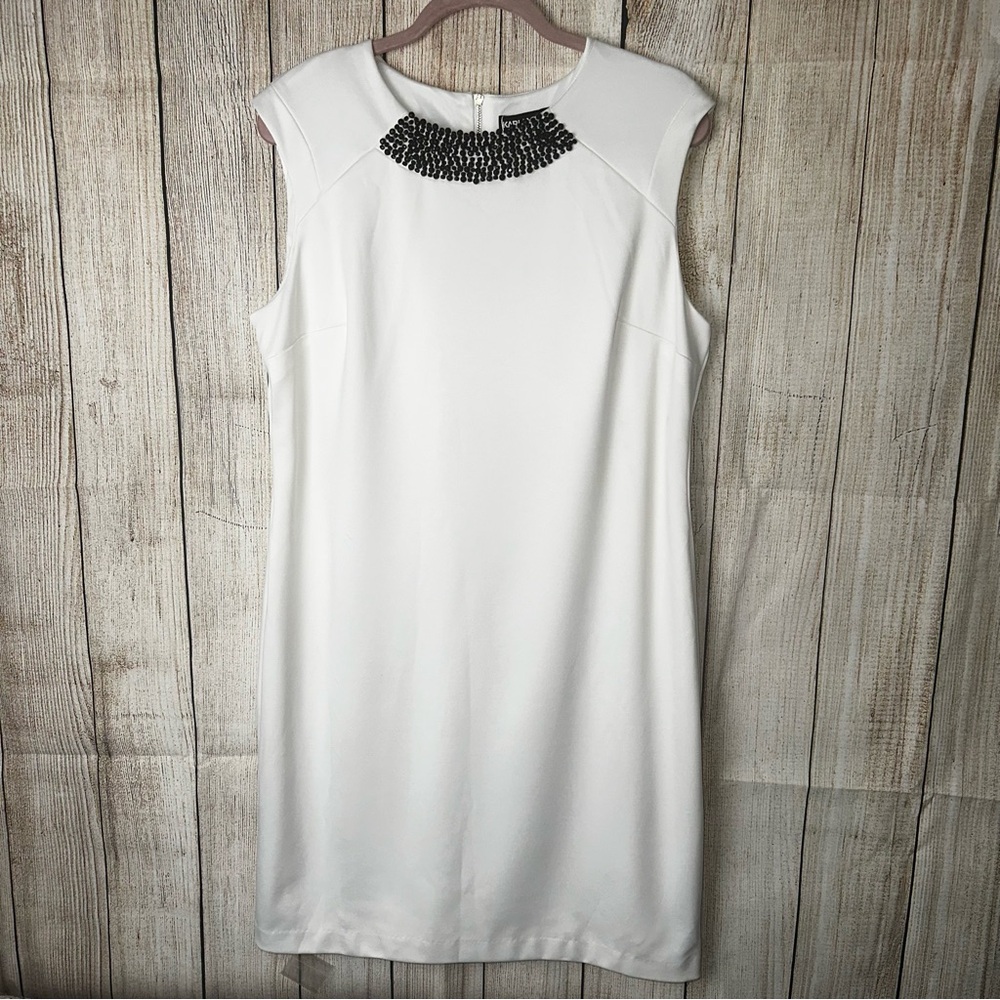 Karl Lagerfeld White Dress with Black Beaded Neckline